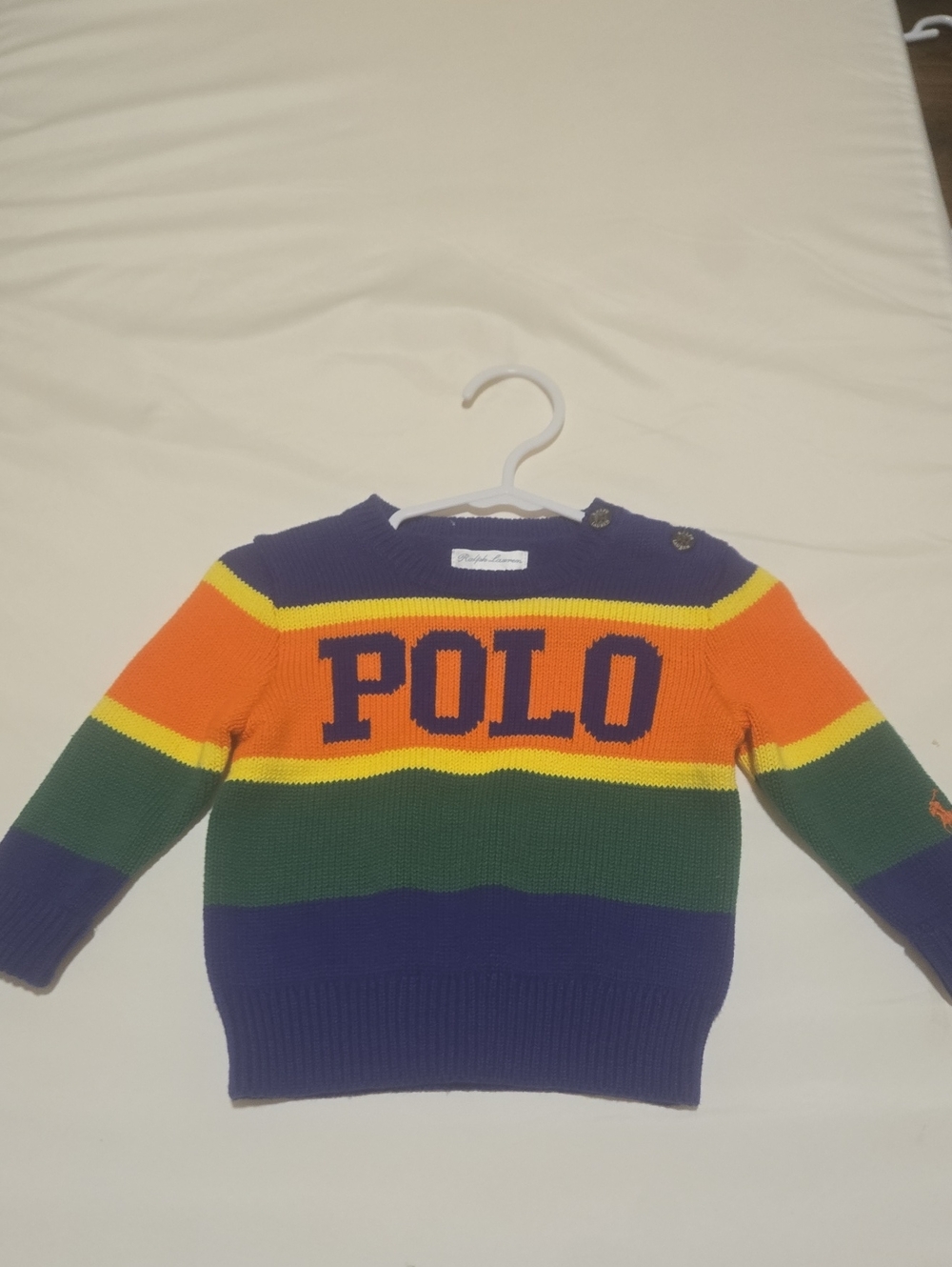 Polo by Ralph Lauren Navy, Orange, Green & Yellow Striped Knit Sweater